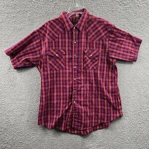 Plains Western Wear Mens Shirt Extra Large Red White Plaid Pearl Snap‎ Pocket